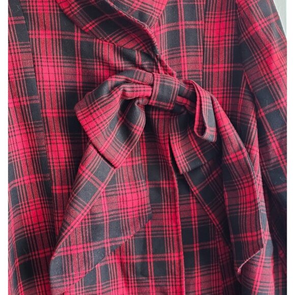 Chicwish Womens Red Black Plaid Bow Coat, Size Large, Snap Closure, NWOT, **READ - Picture 2 of 8